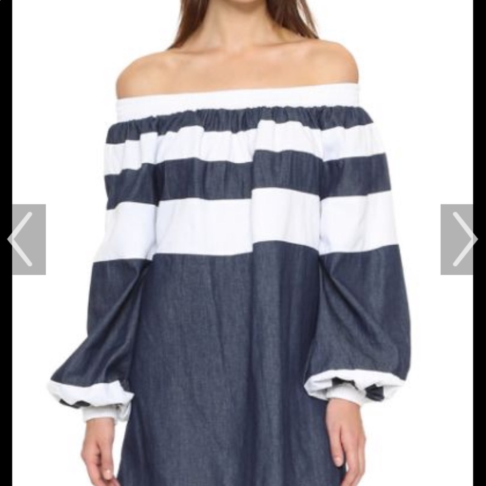 Off the shoulder MLM denim and white striped shirt